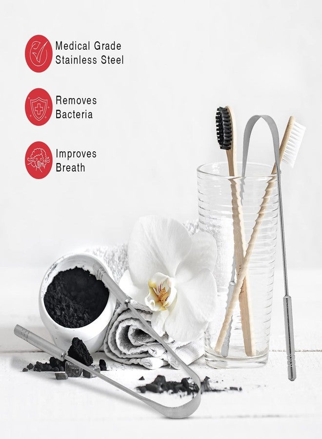 QUEBERS 100% Stainless Steel Tongue Cleaner Pack of 2 | Medical Grade Tongue Scraper for Fresh Breath | Oral Hygiene Tool for Adults & Kids | Removes Bad Breath, Toxins & Build-Up | Easy to Use & Washable - Image 2